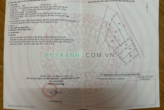 ĐẤT THỊ XÃ SƠN TÂY CHỈ 8XXTR