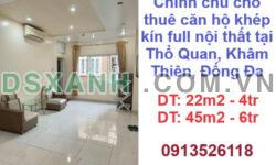 Chính chủ cho thuê căn hộ khép kín full nội thất tại Thổ Quan, Khâm Thiên, Đống Đa; 4tr/th; 0913526118