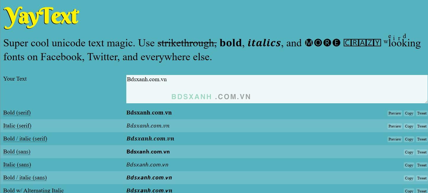 Đổi font chữ bằng Tool Công cụ Yaytext
