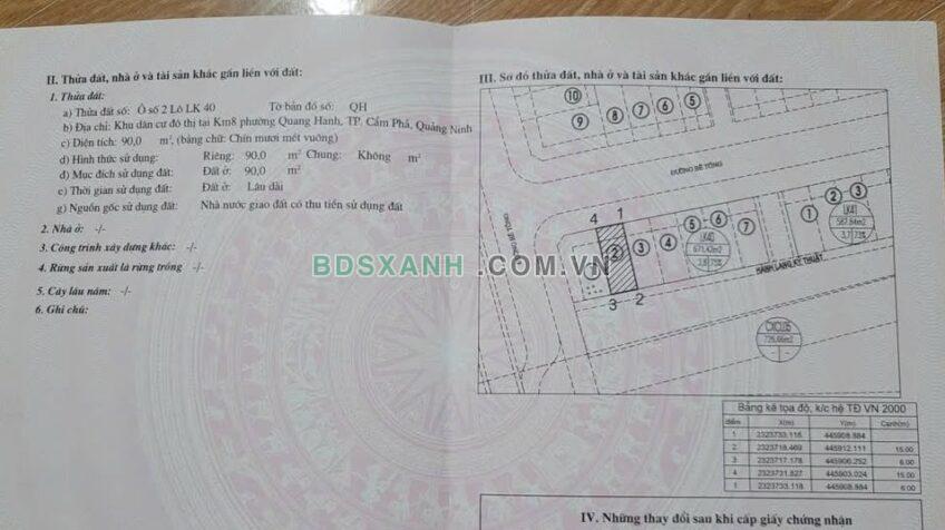 Bán đất 90m2 Quang Hanh, Cẩm Phả. Giá chỉ 1.5 tỷ