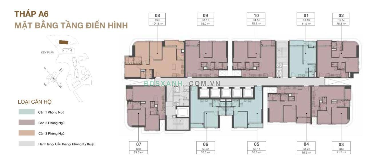 Mặt bằng tầng điển hình tháp A6 Eaton Park
