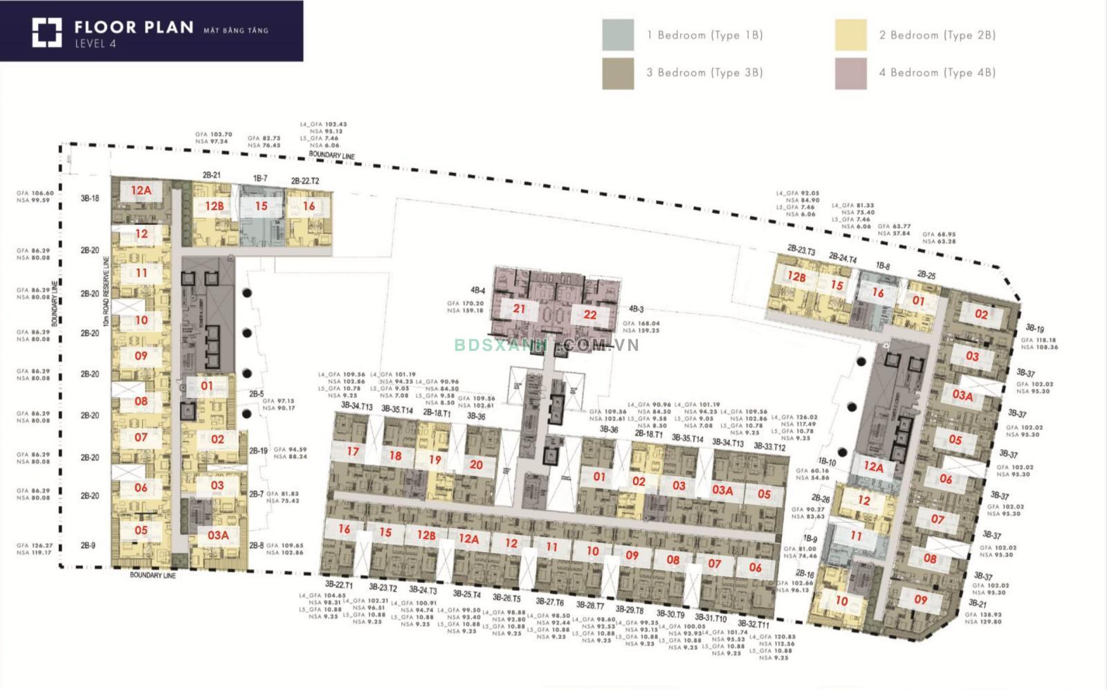 Mặt bằng tầng 4 Dự án The Galleria Residence