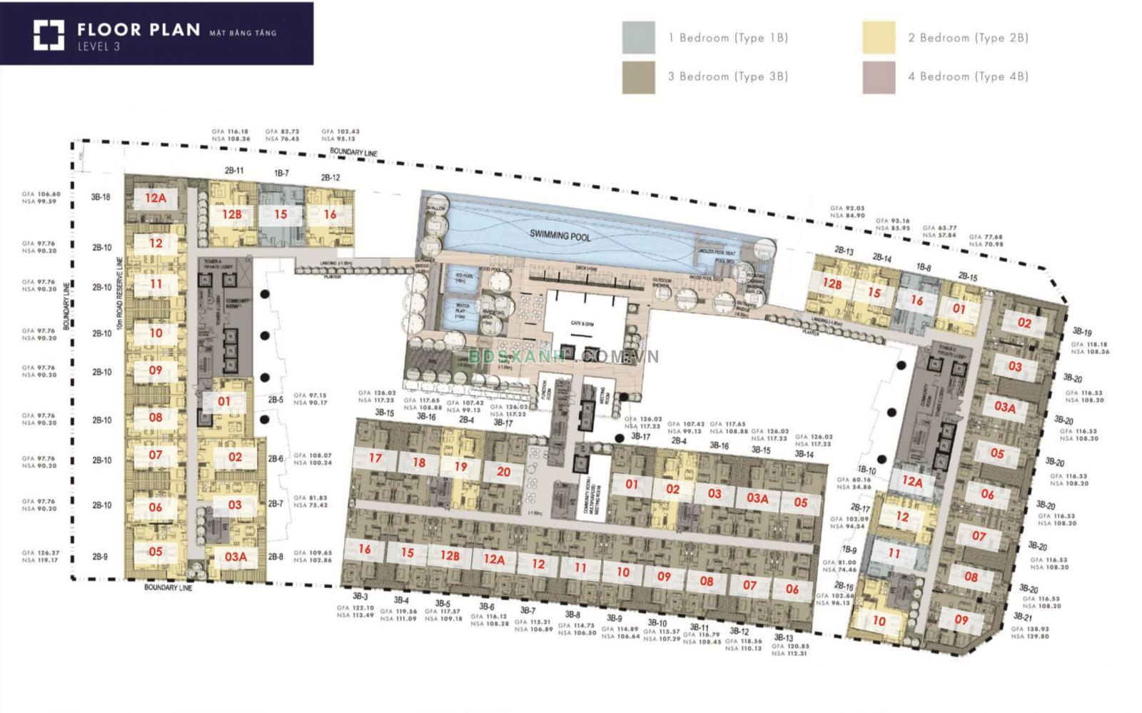 Mặt bằng tầng 3 Dự án The Galleria Residence