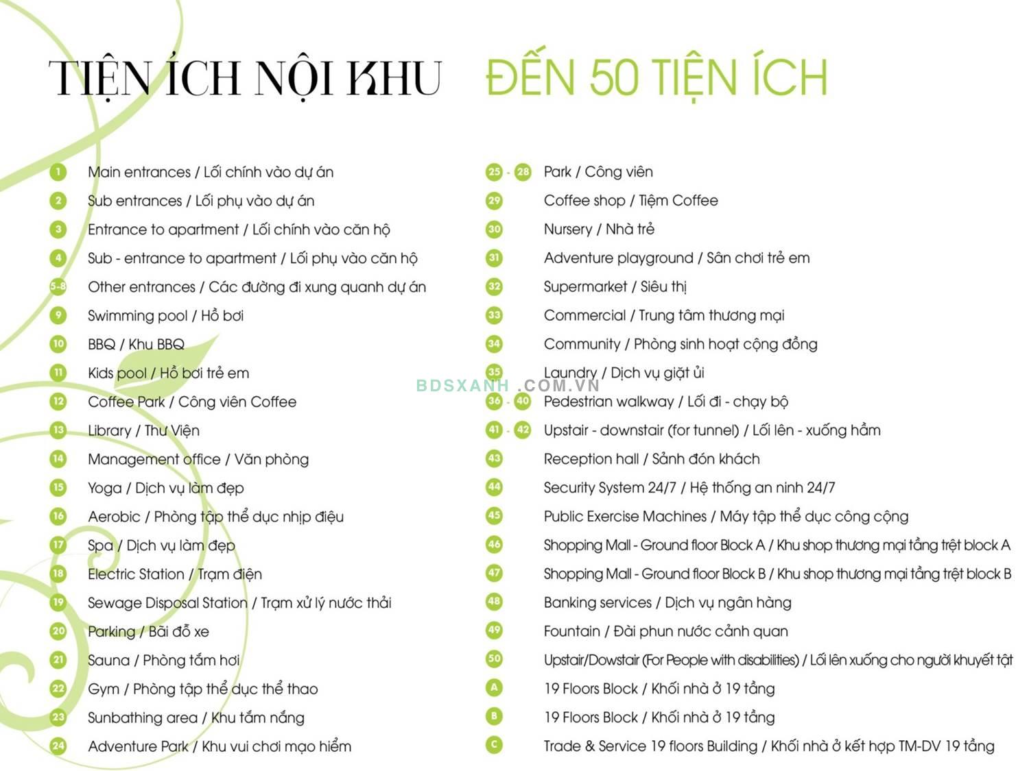 50 tiện ích tuyệt vời tại dự án