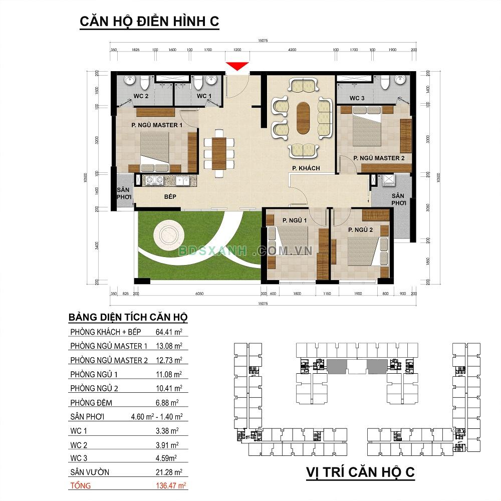 Căn hộ điển hình C diện tích 137m2