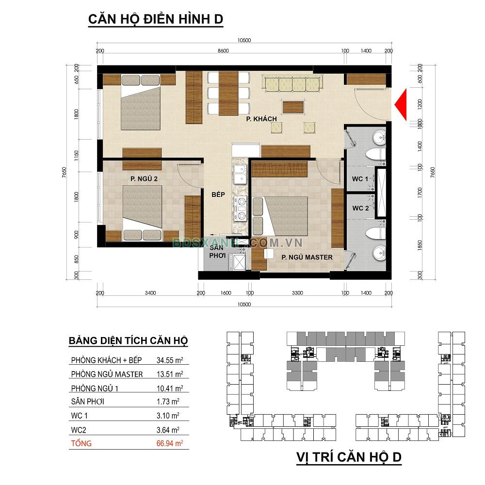 Căn hộ điển hình D diện tích 67m2