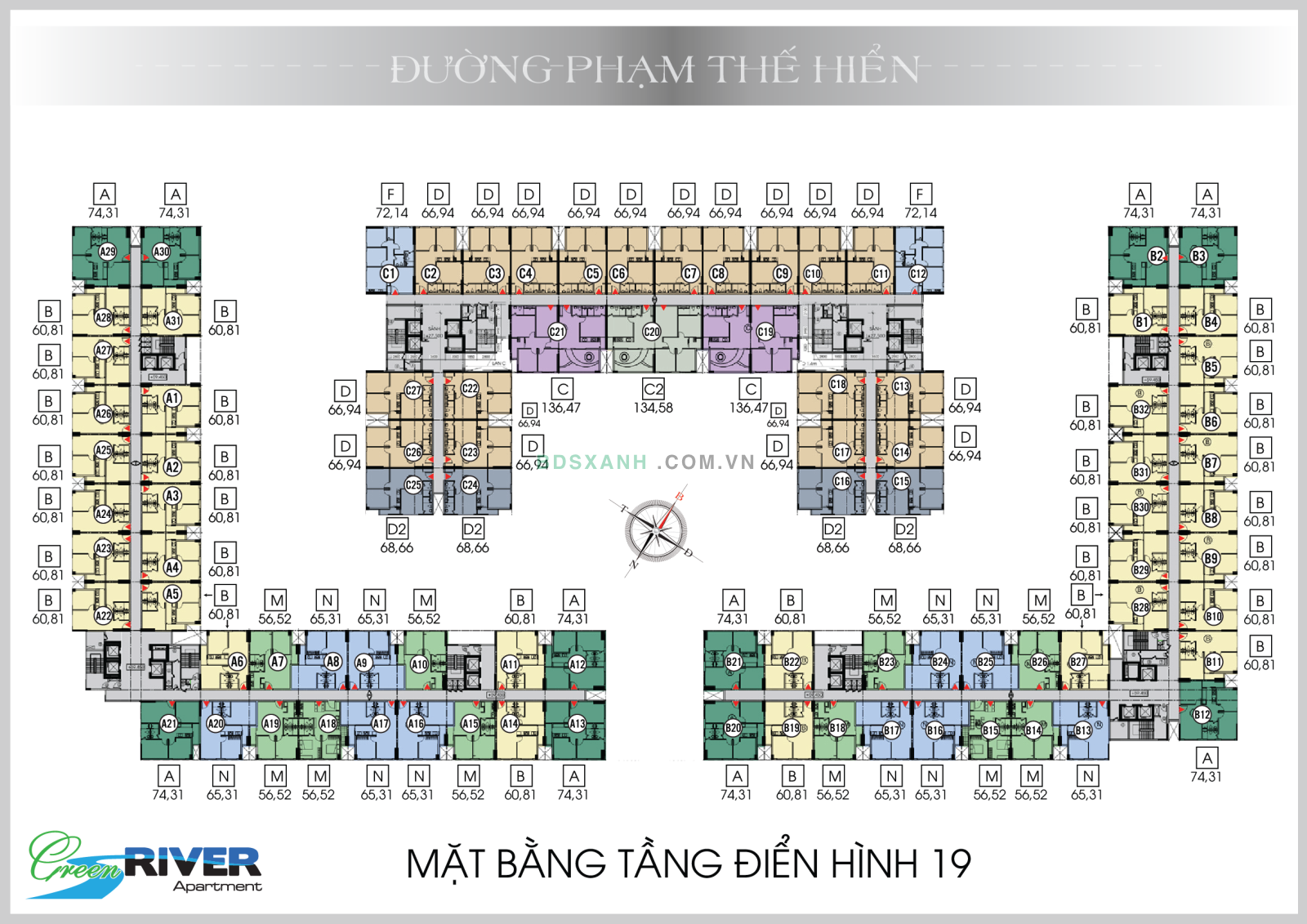 Mặt bằng tầng 19 căn hộ Green River