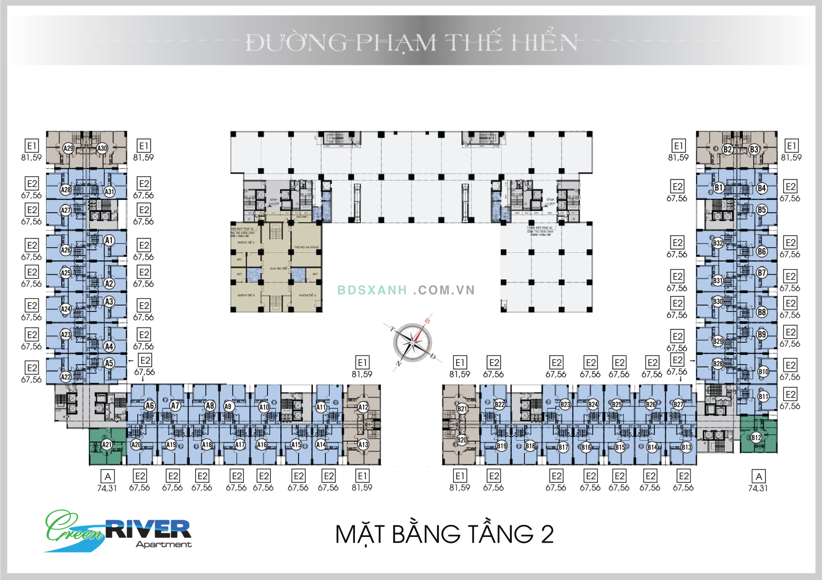 Mặt bằng tầng 2 căn hộ Green River