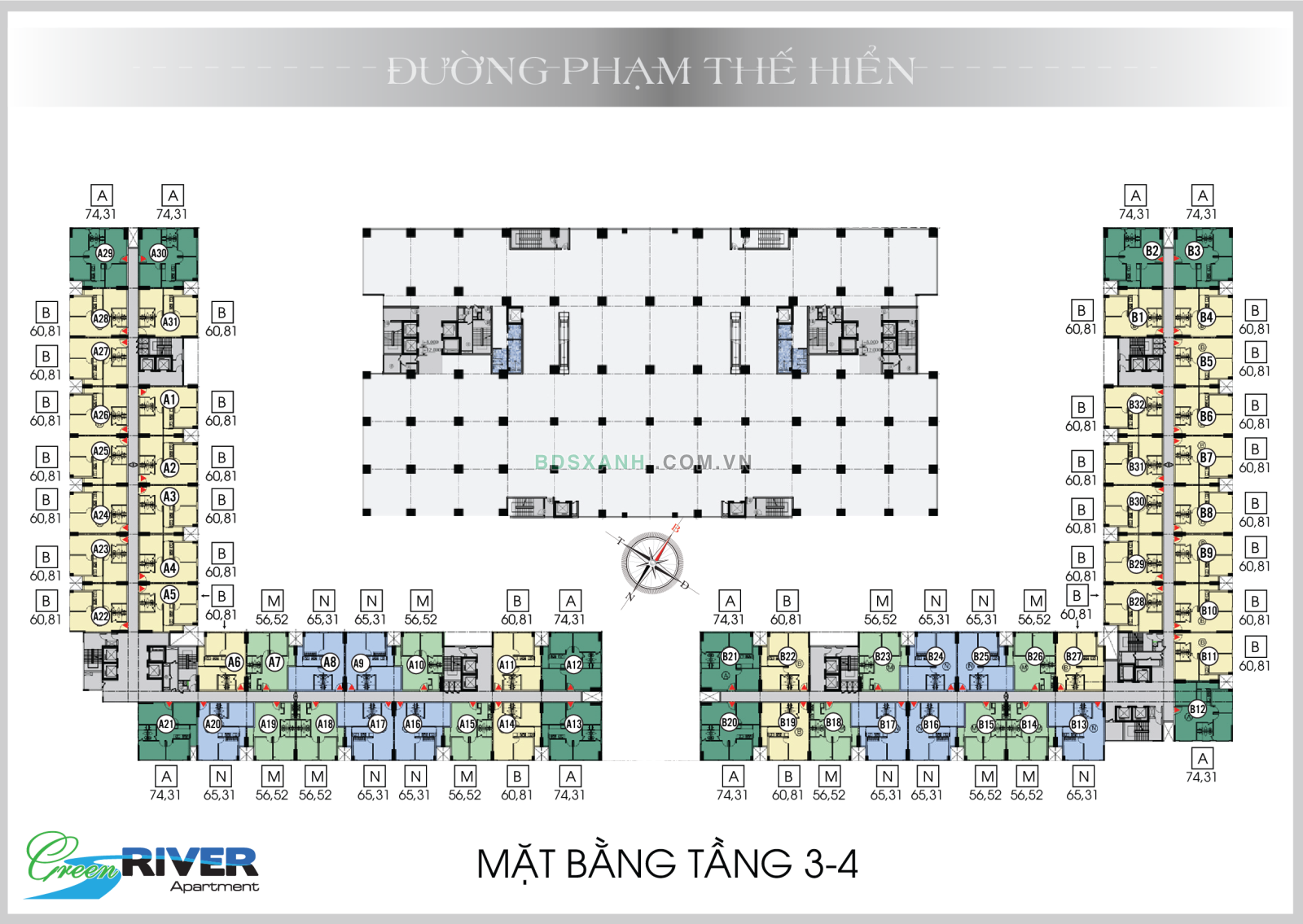 Mặt bằng tầng 3 và 4 căn hộ Green River