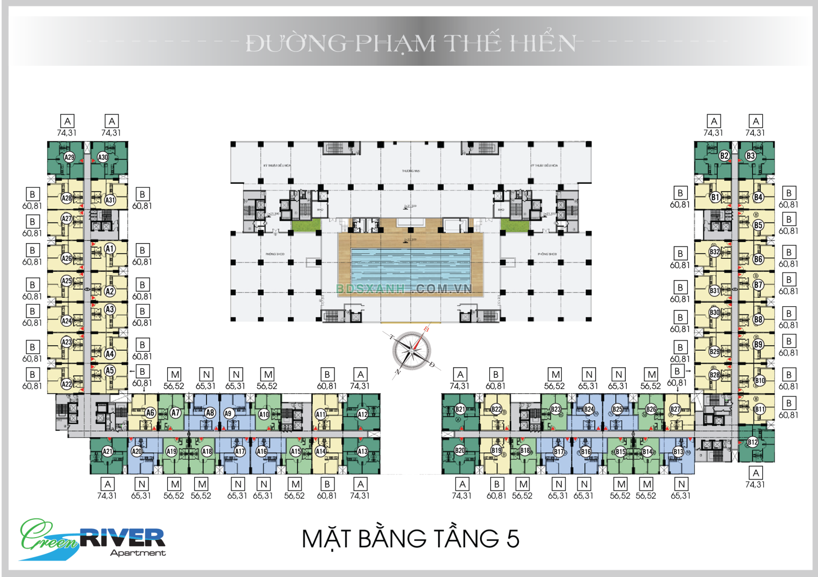 Mặt bằng tầng 5 căn hộ Green River