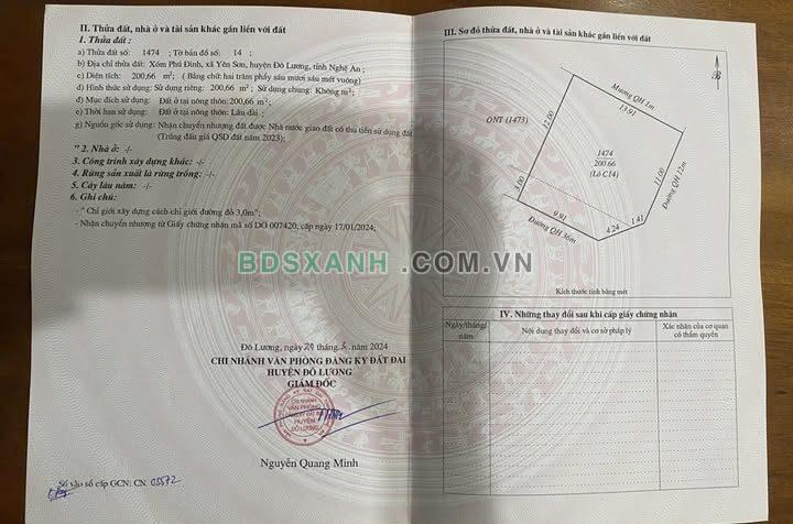 Bán đất lô góc Xã Yên Sơn, Huyện Đô Lương, 200m2, >5 tỷ