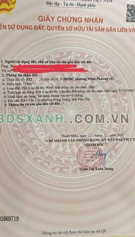Bán Đất 118m2 Phường Minh Phương, Thành phố Việt Trì – 2.5 Tỷ
