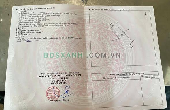 Bán Đất Xã Nghi Xuân, H. Nghi Lộc 200m2, Gần TP Vinh, Hướng ĐN.