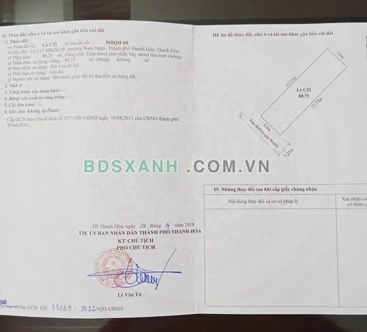 Bán đất Phường Nam Ngạn, Thành phố Thanh Hóa 88.75m² giá 3 tỷ