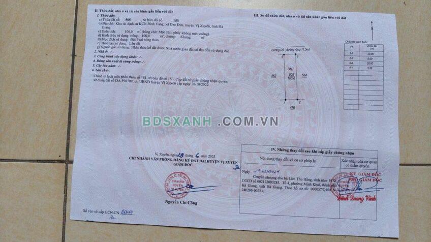 Bán đất 100m² Khu TĐC Bình Vàng, Xã Đạo Đức, Vị Xuyên, Hà Giang