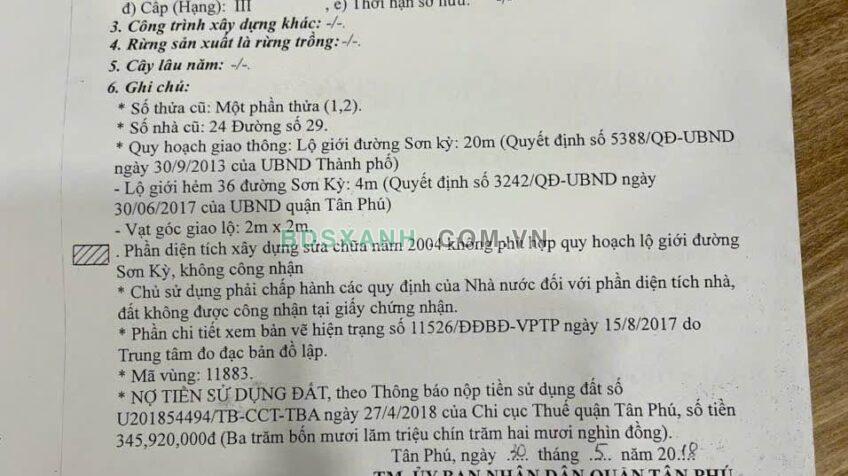 Bán nhà Q.Tân Phú Sơn Kỳ, 73.6m2, 11 tỷ TL