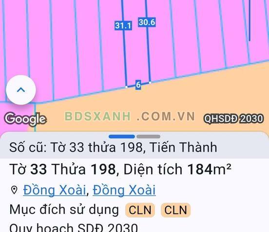 Bán Đất Xã Tiến Thành, TP Đồng Xoài 6x31m TC100 Giá 699tr