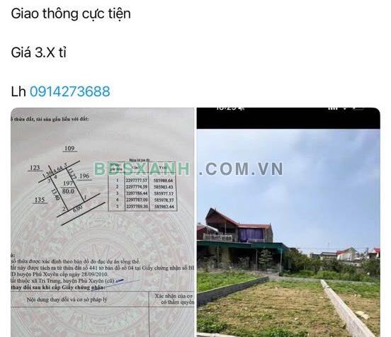 Bán 80m² đất tại khu Trung, Thị trấn Phú Xuyên, Huyện Phú Xuyên, 3.X tỷ