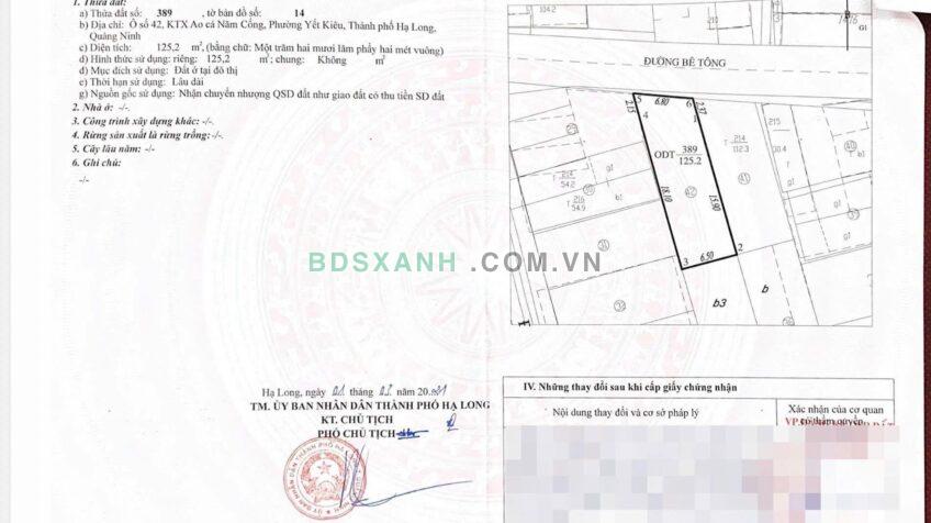 Bán Đất 125.2m² Phường Yết Kiêu, Thành phố Hạ Long – 6 Tỷ
