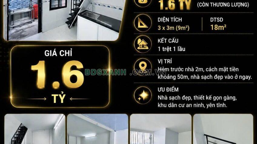 Bán nhà Đường Lý Thường Kiệt Phường 4, Quận Gò Vấp, 9m², 1.6 tỷ (TL)