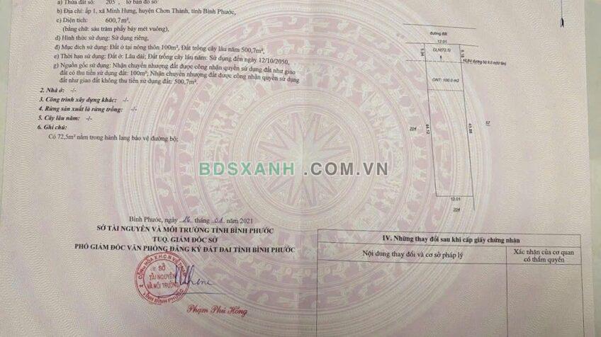 Bán Nhà Cấp 4 600m2, Ấp 1, Minh Hưng, Chơn Thành, Bình Phước – 400 Triệu